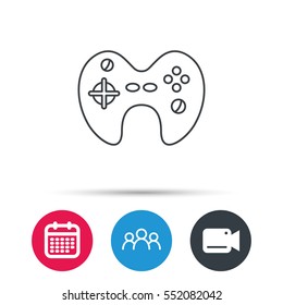 Joystick icon. Video game sign. Group of people, video cam and calendar icons. Vector