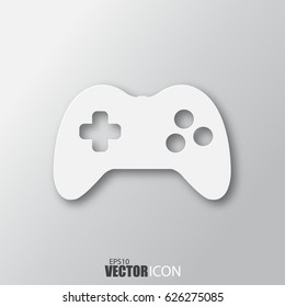 Joystick icon in white style with shadow isolated on grey background. For your design, logo. Vector illustration.
