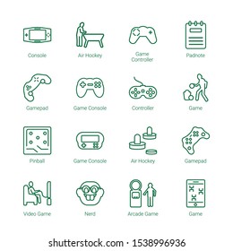 joystick icons. Editable 16 joystick icons. Included icons such as Console, Air hockey, Game controller, Padnote, Gamepad, Game console, Controller. joystick trendy icons for web.