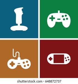Joystick icons set. set of 4 joystick filled icons such as joystick