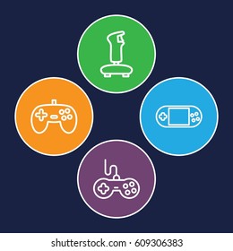 Joystick icons set. set of 4 joystick outline icons such as joystick