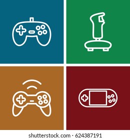 Joystick icons set. set of 4 joystick outline icons such as portable console