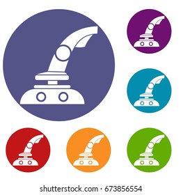 Joystick icons set in flat circle reb, blue and green color for web
