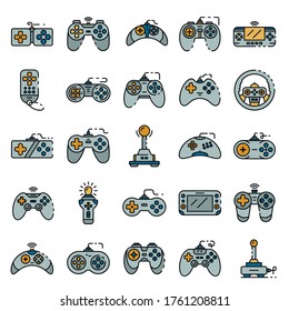 Joystick icons set. Outline set of joystick vector icons thin line color flat on white