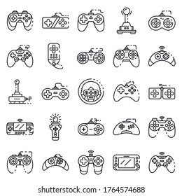 Joystick icons set. Outline set of joystick vector icons for web design isolated on white background