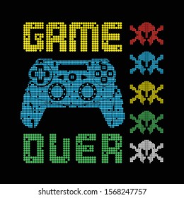 Joystick illustration, tee shirt graphics, vectors, game over typography