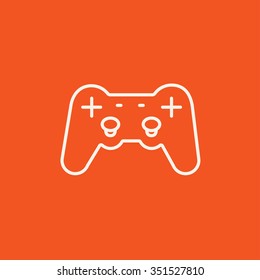 Joystick line icon for web, mobile and infographics. Vector white icon isolated on red background.