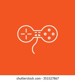 Joystick line icon for web, mobile and infographics. Vector white icon isolated on red background.
