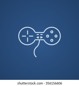Joystick line icon for web, mobile and infographics. Vector light blue icon isolated on blue background.