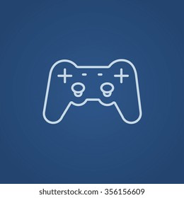 Joystick line icon for web, mobile and infographics. Vector light blue icon isolated on blue background.