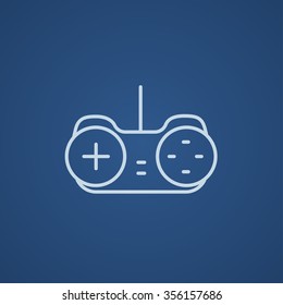 Joystick line icon for web, mobile and infographics. Vector light blue icon isolated on blue background.
