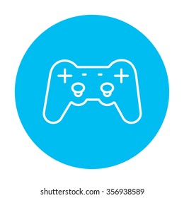 Joystick line icon for web, mobile and infographics. Vector white icon on the light blue circle isolated on white background.
