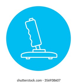 Joystick line icon for web, mobile and infographics. Vector white icon on the light blue circle isolated on white background.