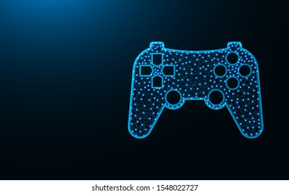 Joystick low poly design, Game console abstract geometric image, device icon wireframe mesh polygonal vector illustration made from points and lines on dark blue background