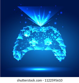 joystick, low poly style, vector illustration, light, blue