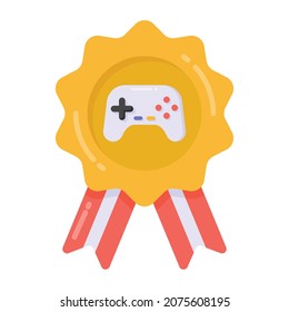 Joystick en la insignia que denota un icono plano del premio del juego 