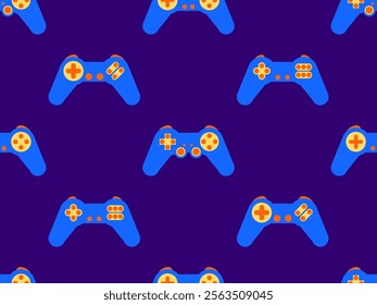 Joystick seamless pattern. Game controller for video games. Gamepad for retro game console in 80s - 90s style. Design for wallpapers, wrappers, covers and banners. Vector illustration