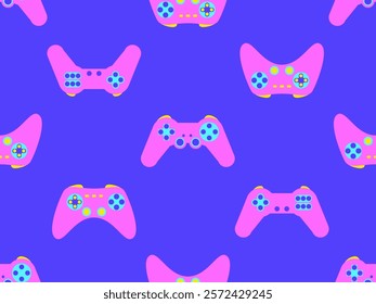 Joystick seamless pattern. Game controller for video games. Gamepad for retro game console in 80s - 90s style. Design for wallpapers, wrappers, covers and banners. Vector illustration