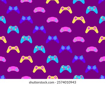 Joystick seamless pattern. Game controller for video games. Gamepad for retro game console in 80s - 90s style. Design for wallpapers, wrappers, covers and banners. Vector illustration