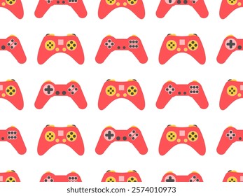 Joystick seamless pattern. Game controller for video games. Gamepad for retro game console in 80s - 90s style. Design for wallpapers, wrappers, covers and banners. Vector illustration