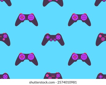 Joystick seamless pattern. Game controller for video games. Gamepad for retro game console in 80s - 90s style. Design for wallpapers, wrappers, covers and banners. Vector illustration