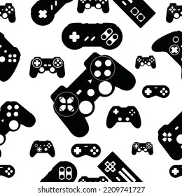 Patrón transparente de joystick. Color negro sobre fondo blanco.