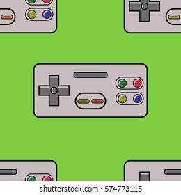 Joystick seamless vector pattern on green background.