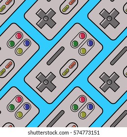 Joystick seamless vector pattern on blue background.