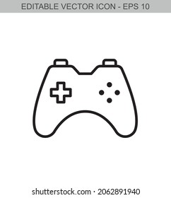 A joystick sign. Editable stroke line icon. Vector illustration.