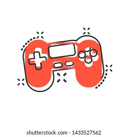Joystick sign icon in comic style. Gamepad vector cartoon illustration on white isolated background. Gaming console controller business concept splash effect.