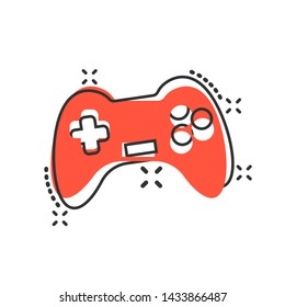 Joystick sign icon in comic style. Gamepad vector cartoon illustration on white isolated background. Gaming console controller business concept splash effect.