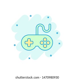 Joystick sign icon in comic style. Gamepad vector cartoon illustration on white isolated background. Gaming console controller business concept splash effect.