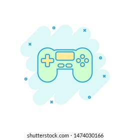 Joystick sign icon in comic style. Gamepad vector cartoon illustration on white isolated background. Gaming console controller business concept splash effect.