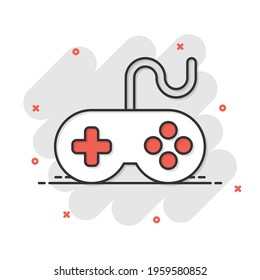 Joystick sign icon in comic style. Gamepad vector cartoon illustration on white isolated background. Gaming console controller business concept splash effect.