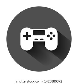 Joystick sign icon in flat style. Gamepad vector illustration on round background with long shadow. Gaming console controller business concept.