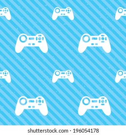 Joystick sign icon. Video game symbol. Seamless diagonal lines texture. Blue grunge texture background. Vector