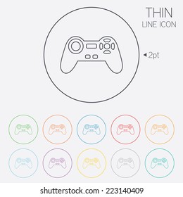 Joystick sign icon. Video game symbol. Thin line circle web icons with outline. Vector