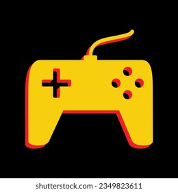 Joystick simple sign. 3D Extruded Yellow Icon with Red Sides a Black background. Illustration.