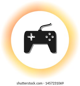 Joystick simple sign. Dark icon with shadow on the glowing circle button. Illustration.