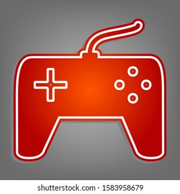 Joystick simple sign. Flat red icon with linear white icon with gray shadow at grayish background. Illustration.