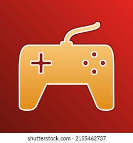 Joystick simple sign. Golden gradient Icon with contours on redish Background. Illustration.