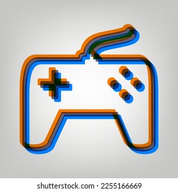 Joystick simple sign. Stroked Icon in orange, azure and old lavender Colors at gray Background. Illustration.