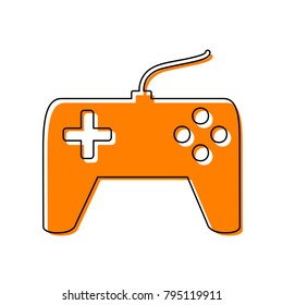Joystick simple sign. Vector. Black line icon with shifted flat orange filled icon on white background. Isolated.