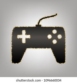 Joystick simple sign. Vector. Blackish icon with golden stars at grayish background.
