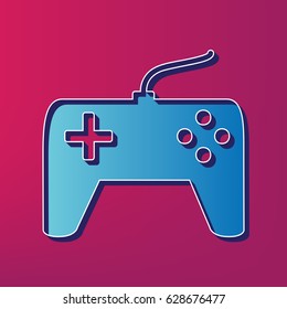 Joystick simple sign. Vector. Blue 3d printed icon on magenta background.