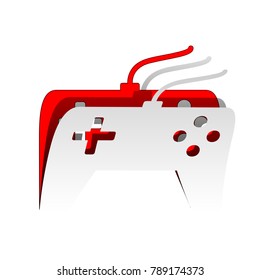 Joystick simple sign. Vector. Detachable paper icon with red body stock. Isolated.