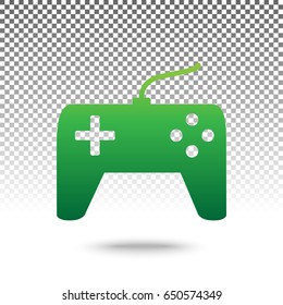 Joystick simple sign. Vector. Green gradient icon with shadow at bottom on transparent and white background.