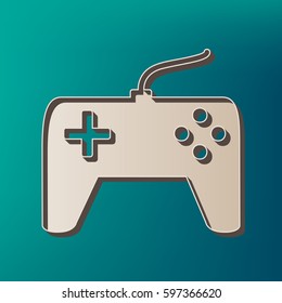 Joystick simple sign. Vector. Icon printed at 3d on sea color background.