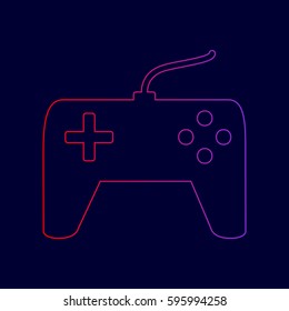 Joystick simple sign. Vector. Line icon with gradient from red to violet colors on dark blue background.