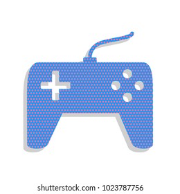 Joystick simple sign. Vector. Neon blue icon with cyclamen polka dots pattern with light gray shadow on white background. Isolated.